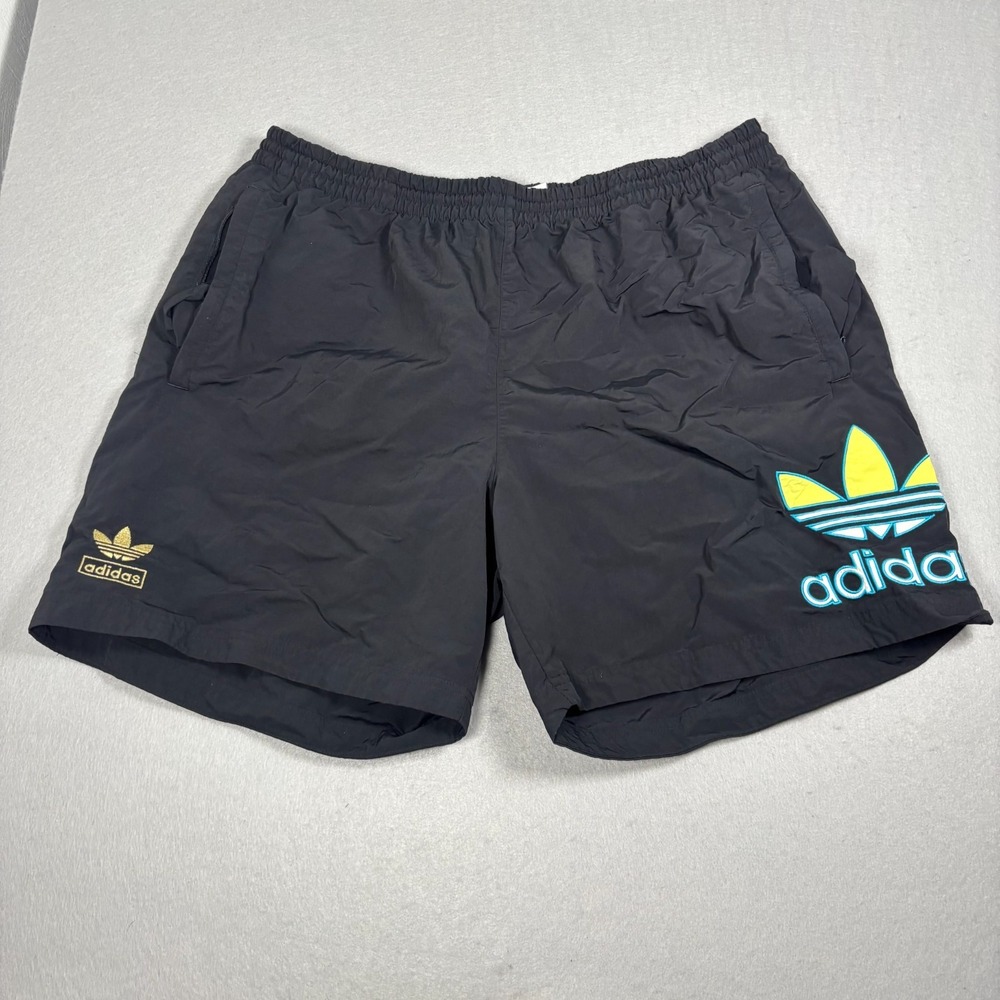 Adidas Mens Trail Running Shorts Black Aqua Yellow Patch Size XL Athletic